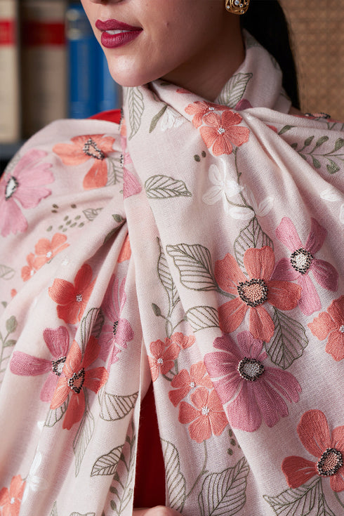 Dewey Garden | Embroidered Pure Cashmere Stole