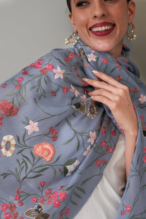 Tender Bloom | Embroidered Pure Cashmere Stole