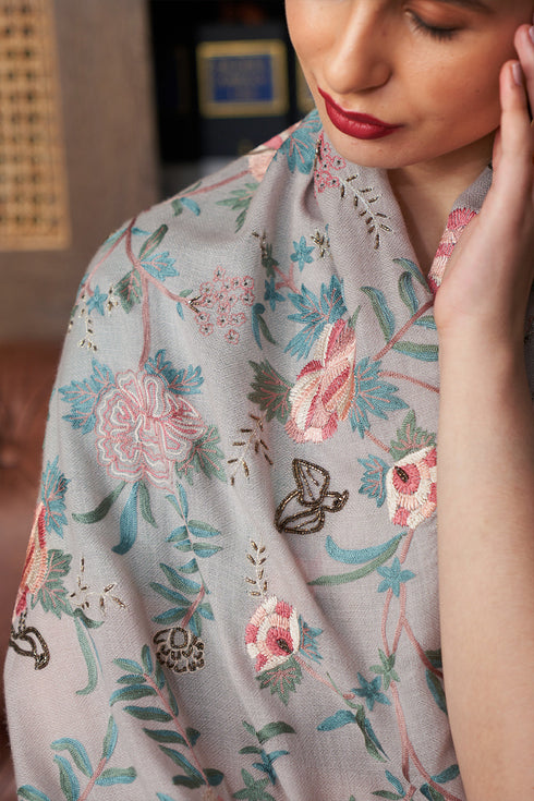 Magical Beings | Embroidered Pure Cashmere Stole