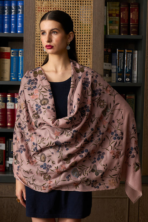 Tender Bloom | Embroidered Pure Cashmere Stole