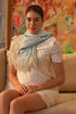 Leafy Sparkle Royal | Embroidered Fine Merino Wool Stole