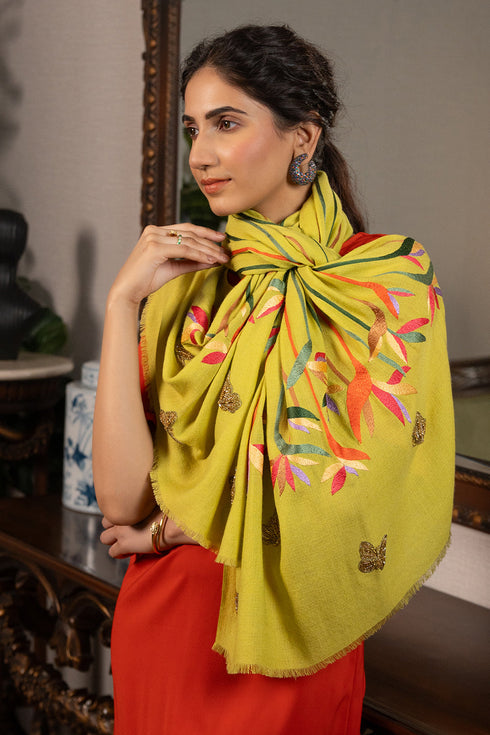 Paradise Bloom | Embroidered Wool Silk Stole