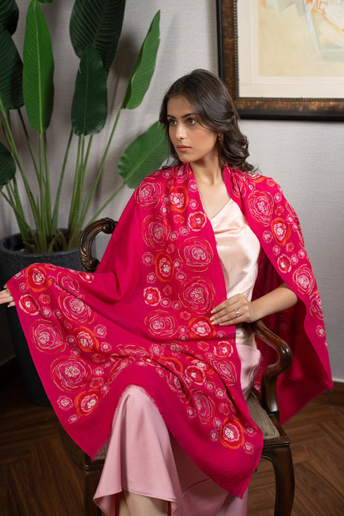 Floral Bliss | Embroidered Fine Wool Silk Stole