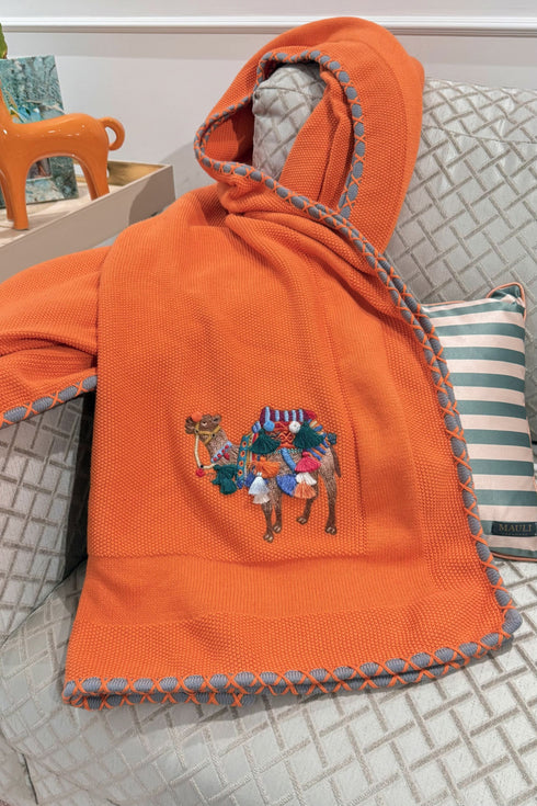 The Camel Caravan | Embroidered Cotton Knit Blanket