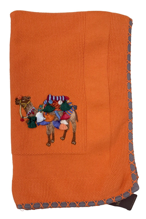 The Camel Caravan | Embroidered Cotton Knit Blanket
