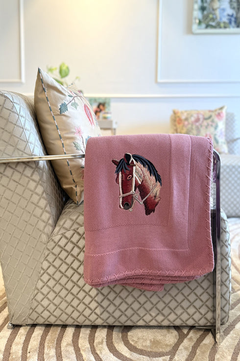 The Noble Stallion | Embroidered Cotton Knit Blanket