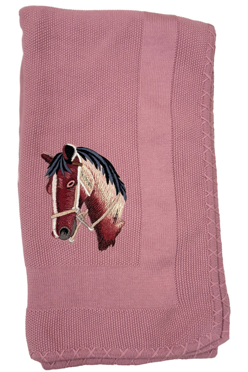 The Noble Stallion | Embroidered Cotton Knit Blanket
