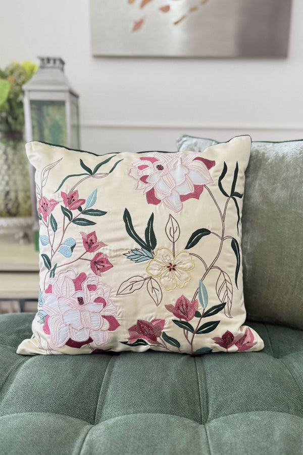 Bougainville Whisper | Embroidered Cushion Cover
