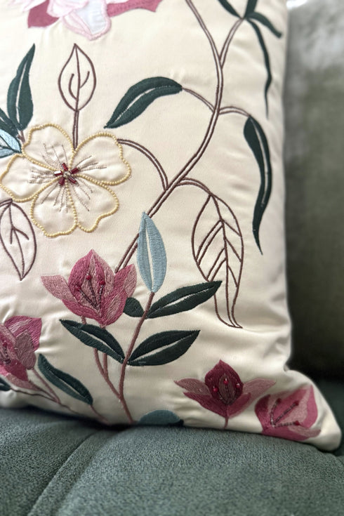 Bougainville Whisper | Embroidered Cushion Cover