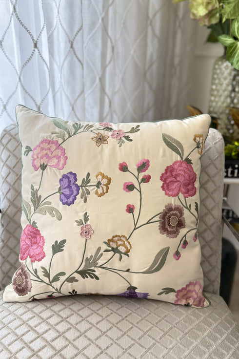 The Carnation Canvas | Embroidered Cushion Cover