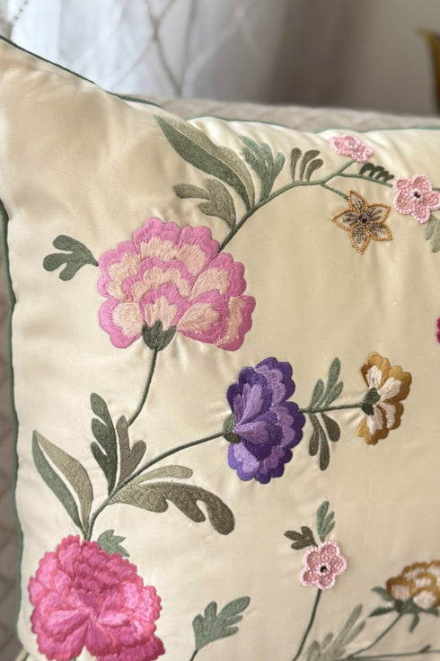 The Carnation Canvas | Embroidered Cushion Cover