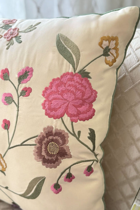 The Carnation Canvas | Embroidered Cushion Cover