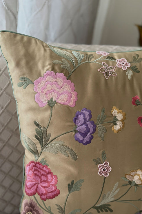 The Carnation Canvas | Embroidered Cushion Cover