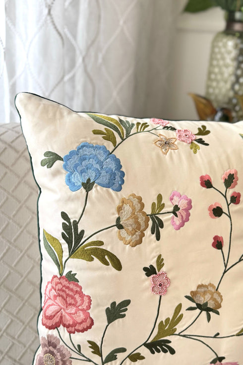 The Carnation Canvas | Embroidered Cushion Cover