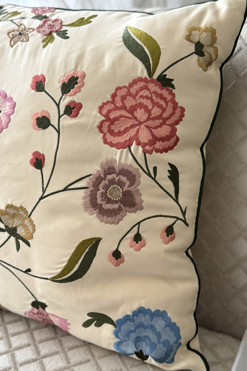 The Carnation Canvas | Embroidered Cushion Cover