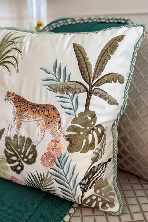 The Cheetah’s Midnight Stroll | Embroidered Cushion Cover