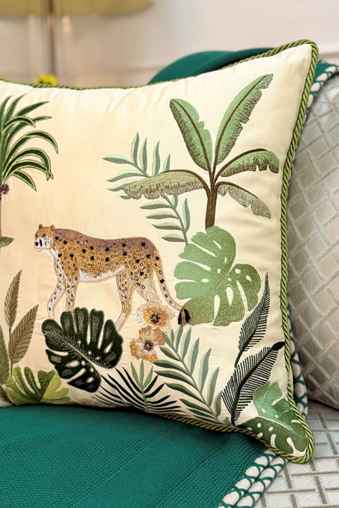 The Cheetah’s Regal Prowl | Embroidered Cushion Cover