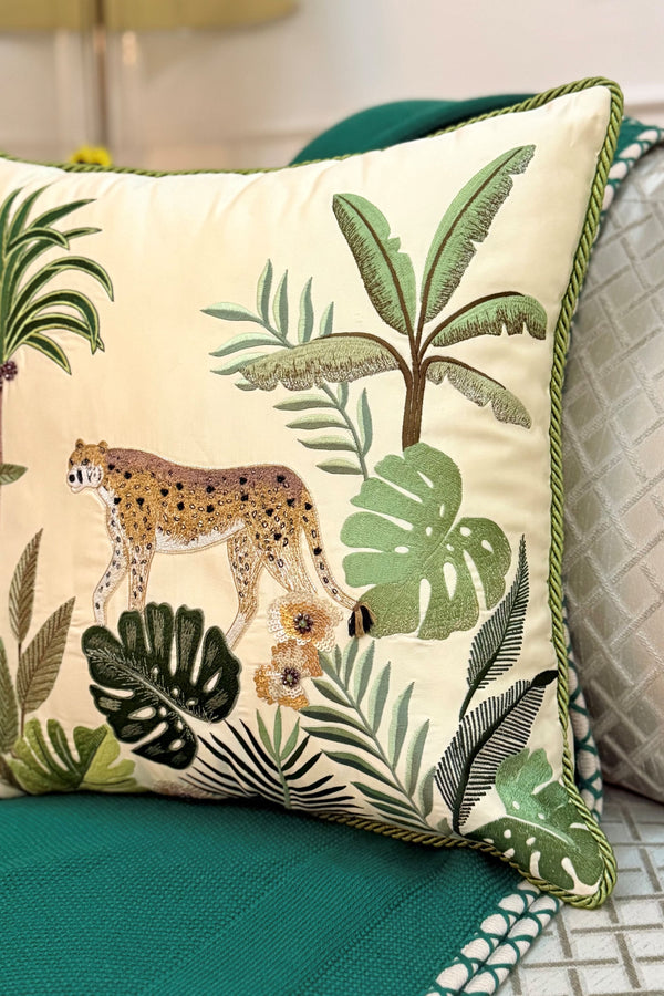 The Cheetah’s Regal Prowl | Embroidered Cushion Cover