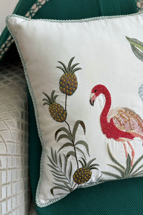 The Flamingo’s Fete | Embroidered Cushion Cover