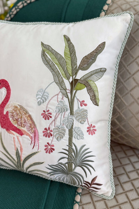 The Flamingo’s Fete | Embroidered Cushion Cover