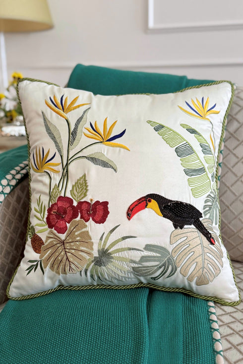 The Toucans Gala | Embroidered Cushion Cover