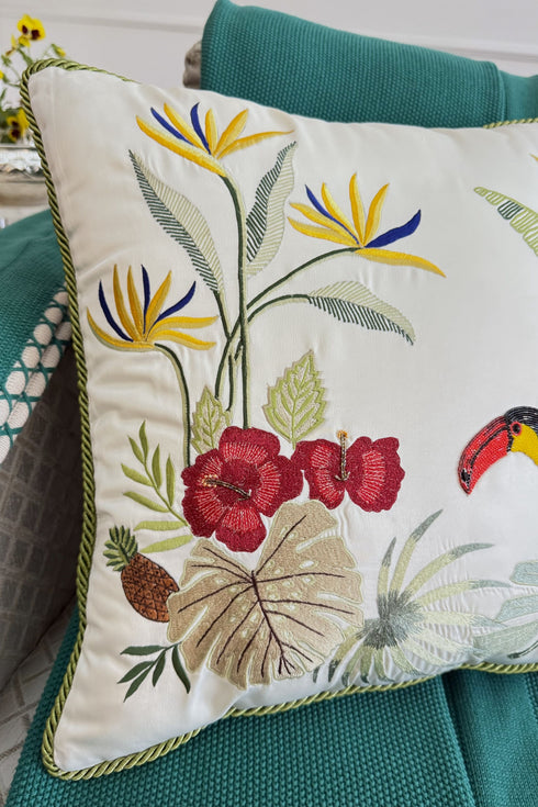 The Toucans Gala | Embroidered Cushion Cover