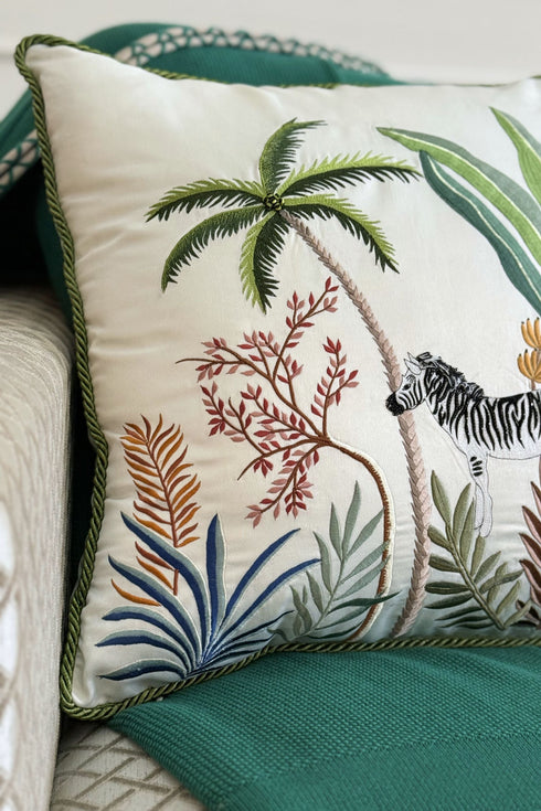 The Zebra’s Promenade | Embroidered Cushion Cover