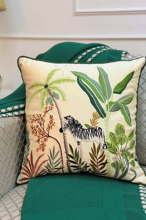 The Zebra’s Promenade | Embroidered Cushion Cover