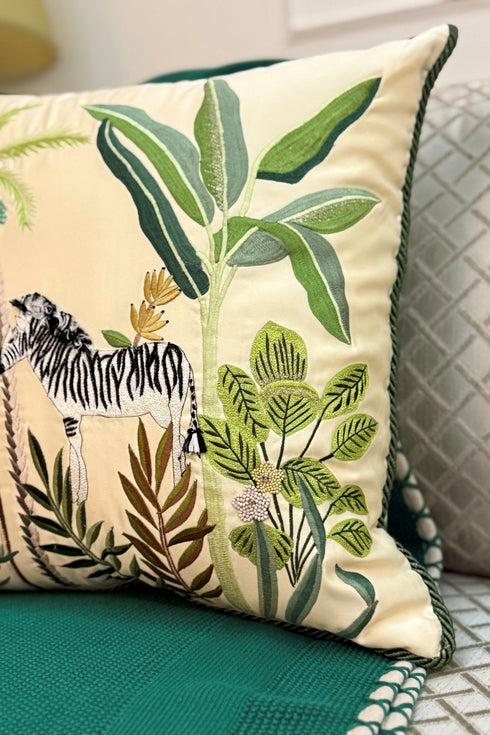 The Zebra’s Promenade | Embroidered Cushion Cover