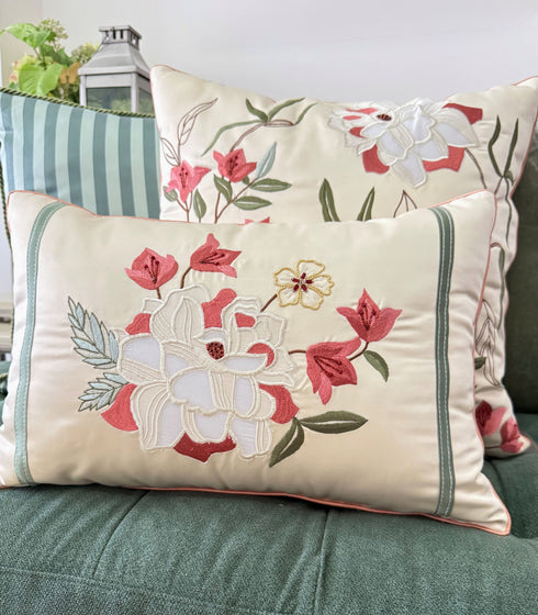Bougainvillea Accent | Embroidered Cushion Cover
