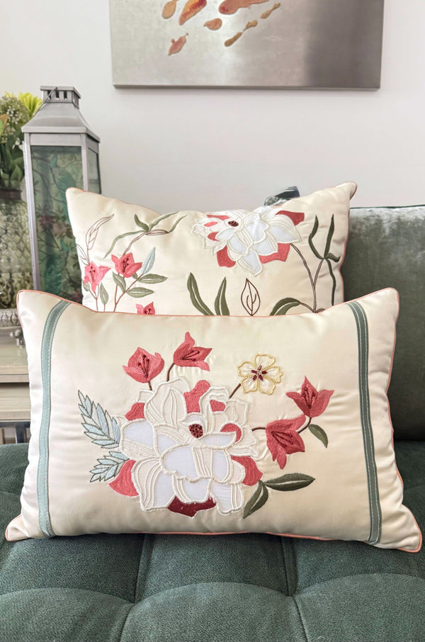 Bougainvillea Accent | Embroidered Cushion Cover