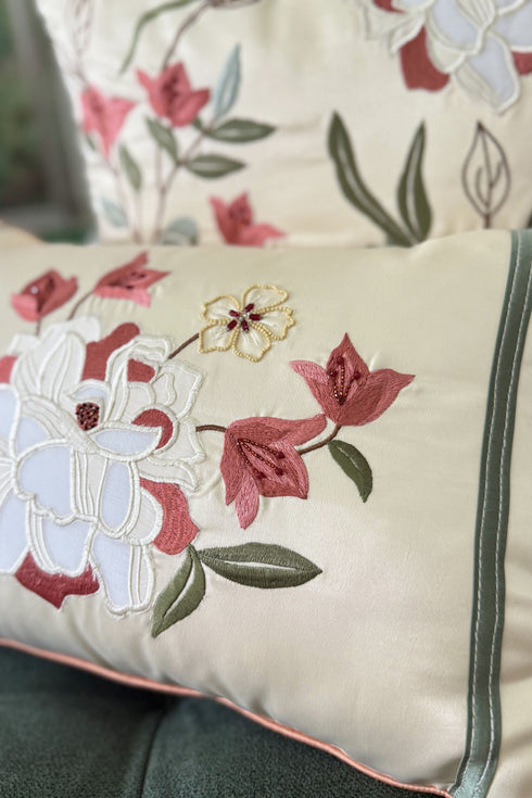 Bougainvillea Accent | Embroidered Cushion Cover