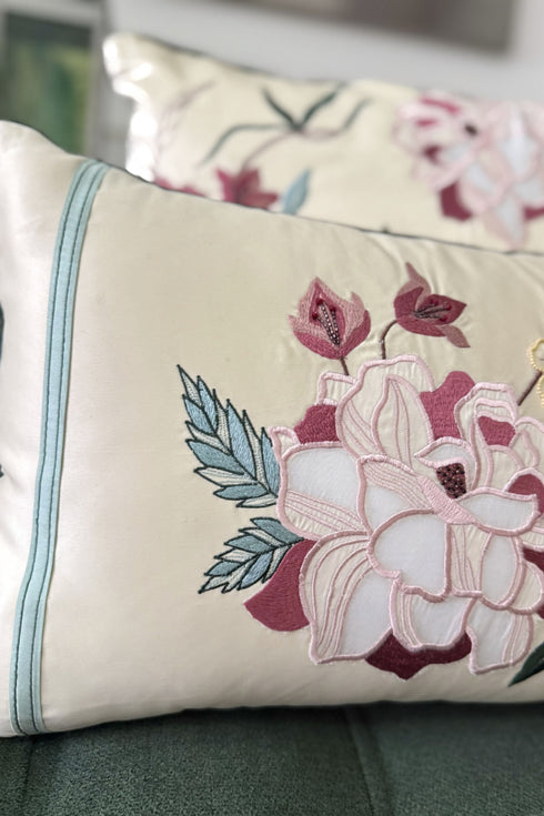 Bougainvillea Accent | Embroidered Cushion Cover