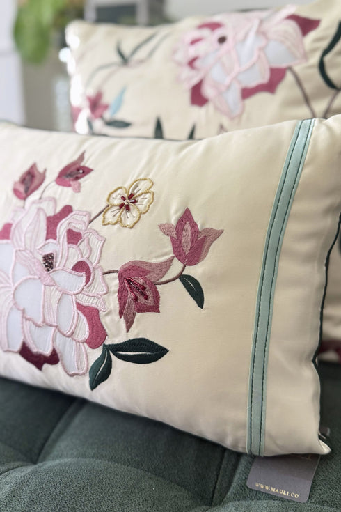 Bougainvillea Accent | Embroidered Cushion Cover