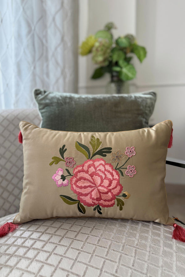 The Carnation Cadenza | Embroidered Cushion Cover