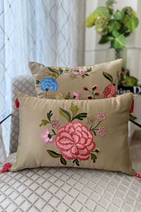 The Carnation Cadenza | Embroidered Cushion Cover