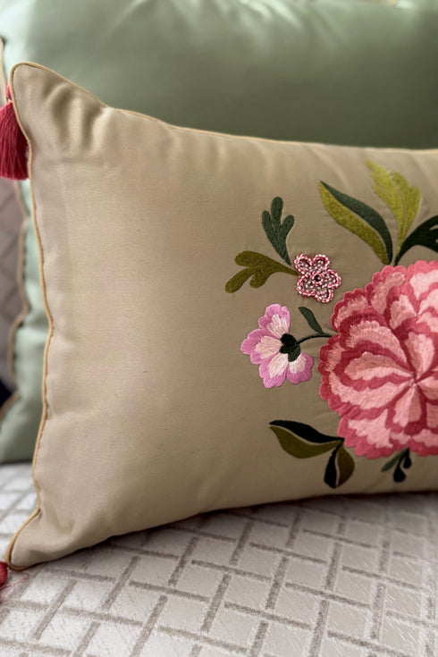 The Carnation Cadenza | Embroidered Cushion Cover