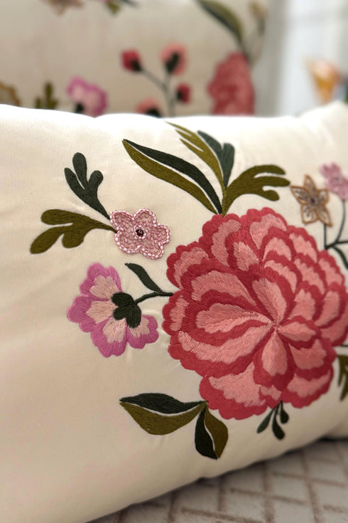 The Carnation Cadenza | Embroidered Cushion Cover