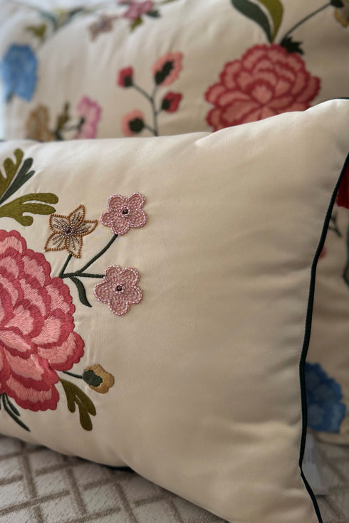 The Carnation Cadenza | Embroidered Cushion Cover