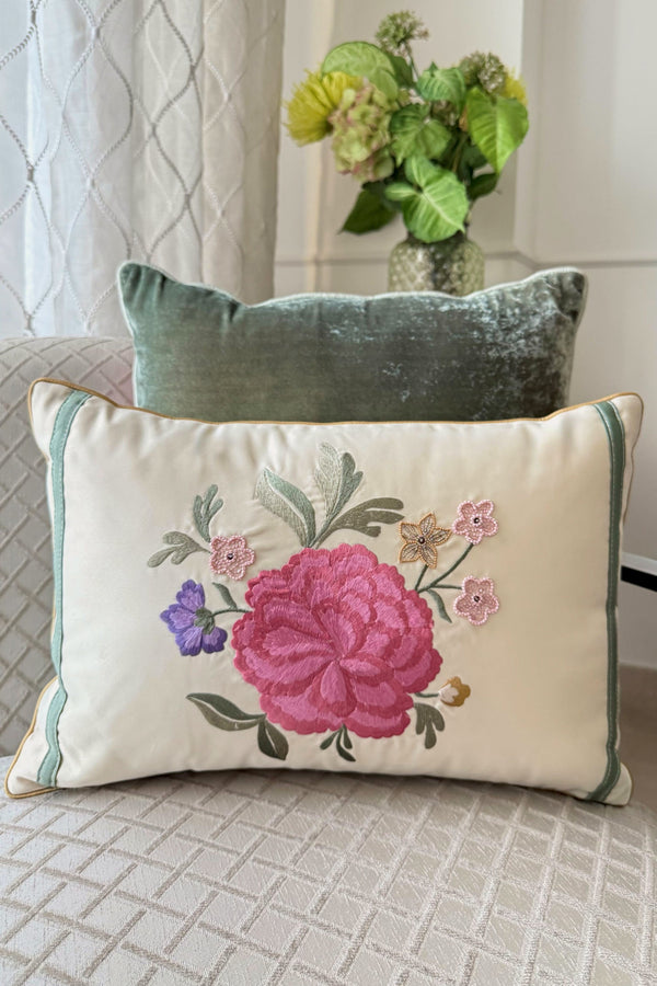 The Carnation Cadenza | Embroidered Cushion Cover