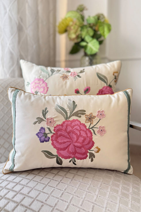 The Carnation Cadenza | Embroidered Cushion Cover
