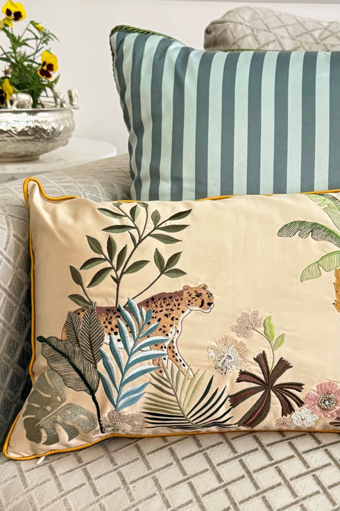 The Savannah Leopard | Embroidered Cushion Cover