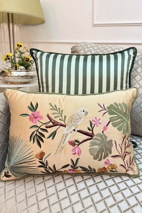 The Savannah Parakeet | Embroidered Cushion Cover