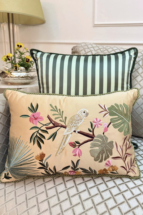 The Savannah Parakeet | Embroidered Cushion Cover