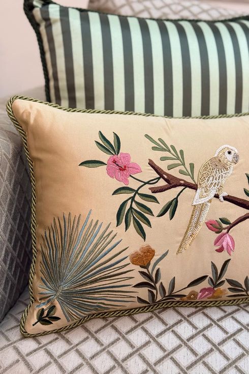 The Savannah Parakeet | Embroidered Cushion Cover