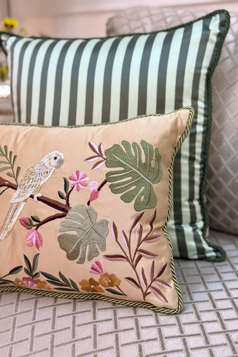 The Savannah Parakeet | Embroidered Cushion Cover