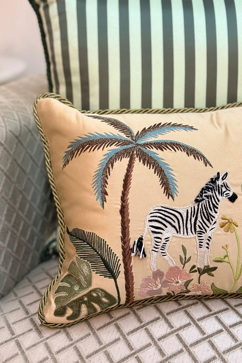 The Savannah Zebra | Embroidered Cushion Cover