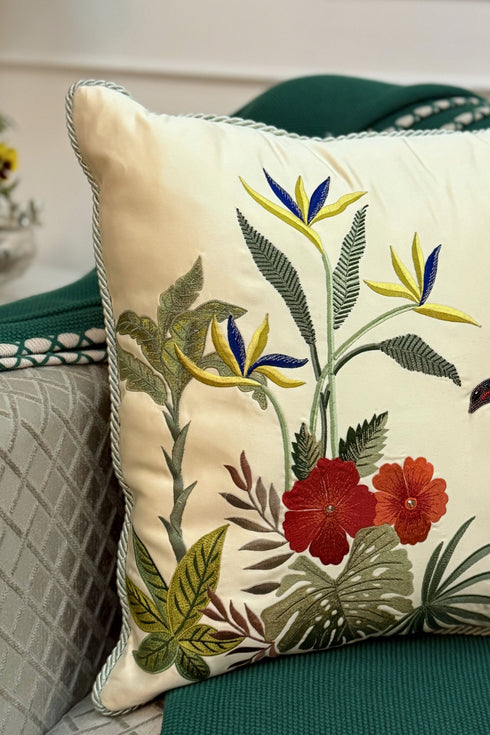 The Toucan’s Tropical Jubilee | Embroidered Cushion Cover