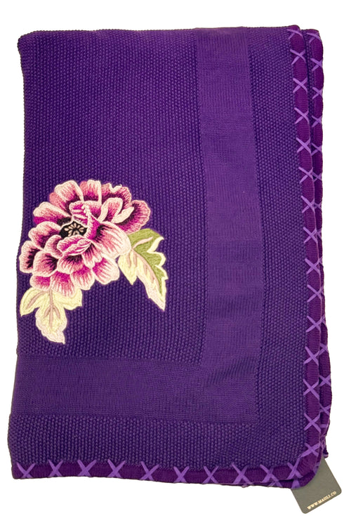 The Blooming Peony | Embroidered Cotton Knit Blanket