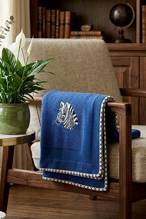 The Zebra Portrait | Embroidered Cotton Knit Blanket